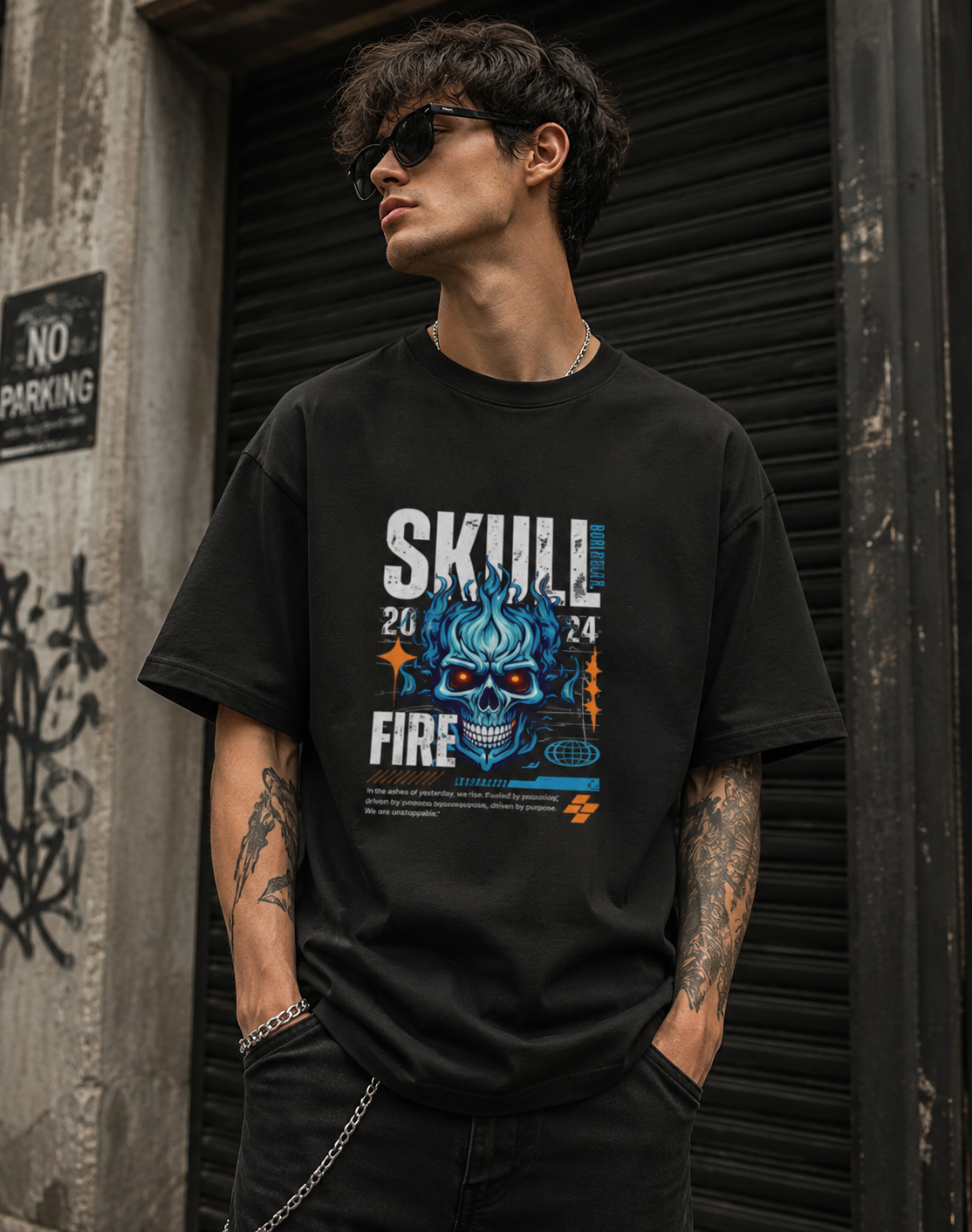Skull Fire Graphic Oversized T-Shirt