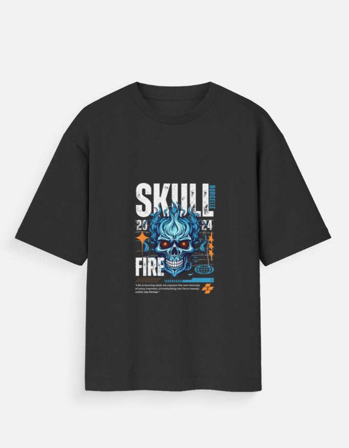 Skull Fire Graphic Oversized T-Shirt
